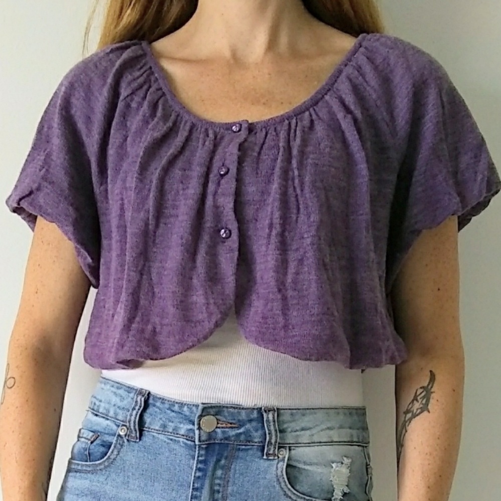 Anthropologie Moth cropped purple wool sweater